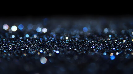 Black and white shiny silver light particles and shining light beam, abstract black isolated background, shimmering particles with bokeh effect. 3d rendering.