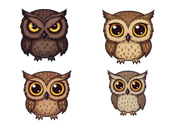 Obraz premium Cute Cartoon Owls in Various Styles and Colors for Fun Illustrations