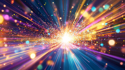 Naklejka premium Vibrant digital particle burst with colorful lights and dynamic motion
