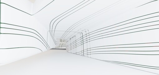 Luxury parametric abstract architectural minimalistic background. Contemporary showroom. Modern colored glass exhibition tunnel. Empty gallery. Backlight. 3D illustration and rendering.
