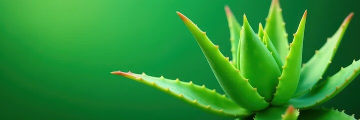 Succulent aloe vera leaves, vibrant green background, wellness, image