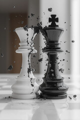 Chess background illustration. Vector art style. Abstract. Chess piece moves over another chess piece. Strategy to fight with opponent.
