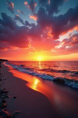 Vibrant sunset over Lake Michigan's sandy beach , Lake Michigan, beach