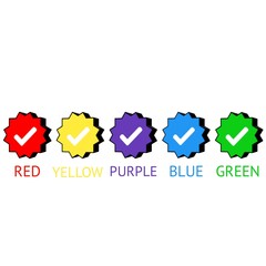 A vector illustration of five colorful verification checkmarks in red, yellow, purple, blue, and green, representing approval, authentication, or certification.