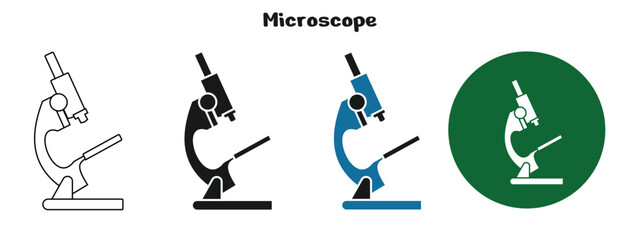 Microscope set design, in outline, solid and colored style, editable vector eps 10.