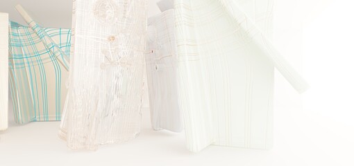 Luxury parametric abstract architectural minimalistic background. Contemporary showroom. Modern colored glass exhibition tunnel. Empty gallery. Backlight. 3D illustration and rendering.