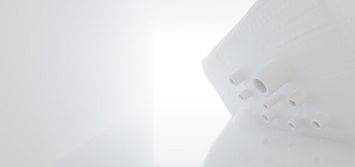 Luxury white abstract architectural minimalistic background. Contemporary showroom. Modern  exhibition stand. Empty gallery. Backlight. Polygonal Graphic Design. 3D illustration and rendering.