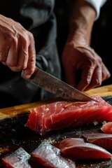 Celebrating World tuna day with chef's skillful tuna slicing for culinary art
