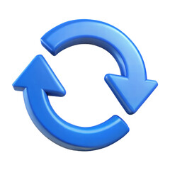 3d blue circle refreshing arrow  isolated on transparent background