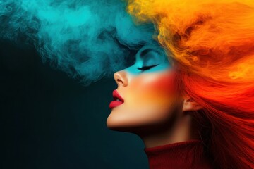 Fototapeta premium Vibrant model with colorful hair and artistic makeup.