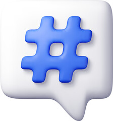 3D Hashtag icon on speech bubble