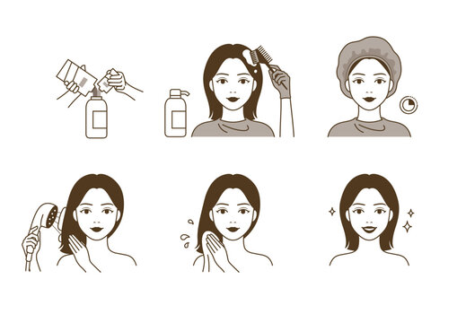 Beautiful woman dyeing her hair using hairdye(hair dye) to change the hair color