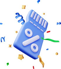 3d coupon with percent symbol and confetti