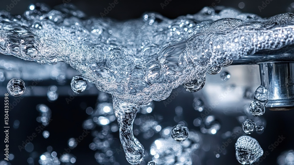 Poster close-up of splashing water flowing from a tap.