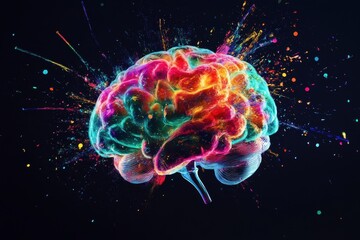 A creative mind in action, with colors flowing through the brain