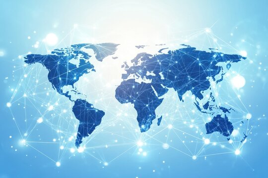 Representing international business through a digital world map and global connectivity, representing the concept of international business or connectivity, digital line