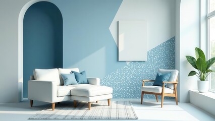 Serene Living Room Interior Design with Modern Sectional Sofa and Accent Chair