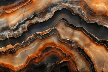 Obraz premium Macro photograph of richly colored onyx with swirling brown and orange patterns