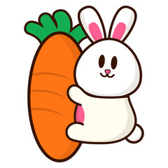 Easter Bunny Hugging Carrot Illustration