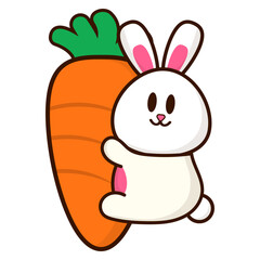 Easter Bunny Hugging Carrot Illustration