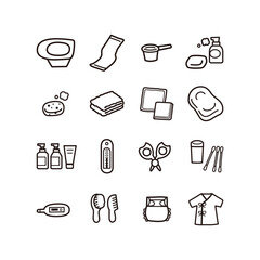 赤ちゃん沐浴グッズアイコンセット