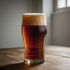 glass of beer on wooden table