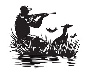 Hunter Illustration – Black Silhouette on White Background