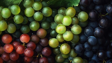 Colorful grape varieties, vineyard harvest, close-up, food
