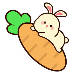 Easter Bunny Hugging Carrot Illustration