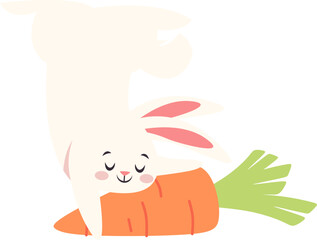 Easter Bunny Hugging Carrot Illustration