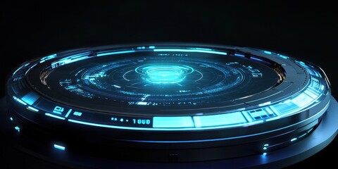 Futuristic Glowing Platform With Circular Details and Technological Display