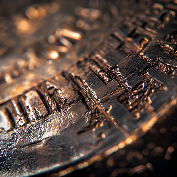 An ultra-high-resolution close-up of an ancient artifact as seen through a modern digital microscope. The object is displayed with extreme clarity, showing fine grains of material and minute inscript.