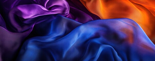 Obraz premium Blue, purple, and orange silk fabric texture.