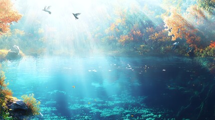 Serene Autumn Lake Scene With Birds