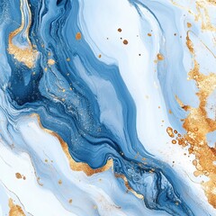 Abstract Blue and Gold Watercolor Marble Texture Fluid Paint Design for Luxury Branding