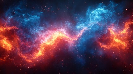 Fototapeta premium Abstract fiery and icy swirls, clashing red and blue energy, cosmic nebula.