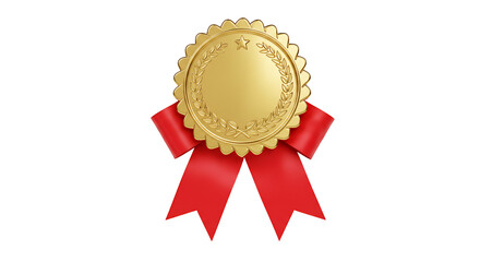 Golden Award Medal Red Ribbon Gleaming. AI Generated