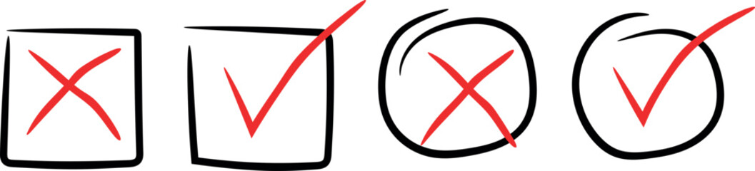  Hand-Drawn Check and Cross Symbols for Clarity