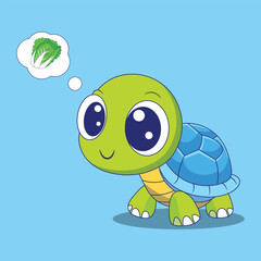 Cute Cartoon Hungry Baby Tortoise Vector Illustration – Adorable Turtle Eating Clipart