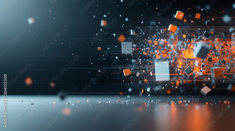 Poster dynamic explosion of cubes creating a visual spectacle digital space abstract art innovative technol