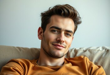 Fototapeta premium Relaxed male trendsetter on a couch