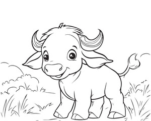 Cute baby buffalo coloring page for kids