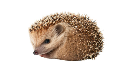 Fototapeta premium Small cute hedgehog with spiny needles on white background