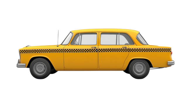 Vintage yellow taxi cab illustration on city road