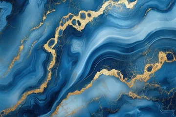 A stunning abstract background featuring blue marble agate granite with golden veins and digital marbling