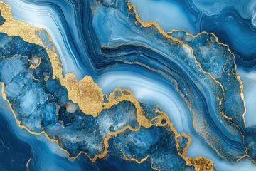A digital marbling effect showcasing blue marble agate granite with golden veins in a mosaic style