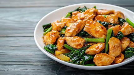 Fototapeta premium Delicious chicken stir-fry with vegetables, perfect for a healthy meal.