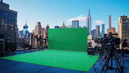 Fototapeta premium Rooftop NYC green screen filming setup (3)
