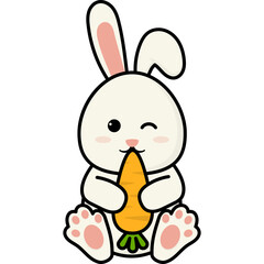Easter Bunny Hugging Carrot Illustration