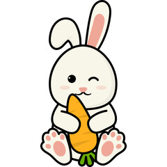 Easter Bunny Hugging Carrot Illustration
